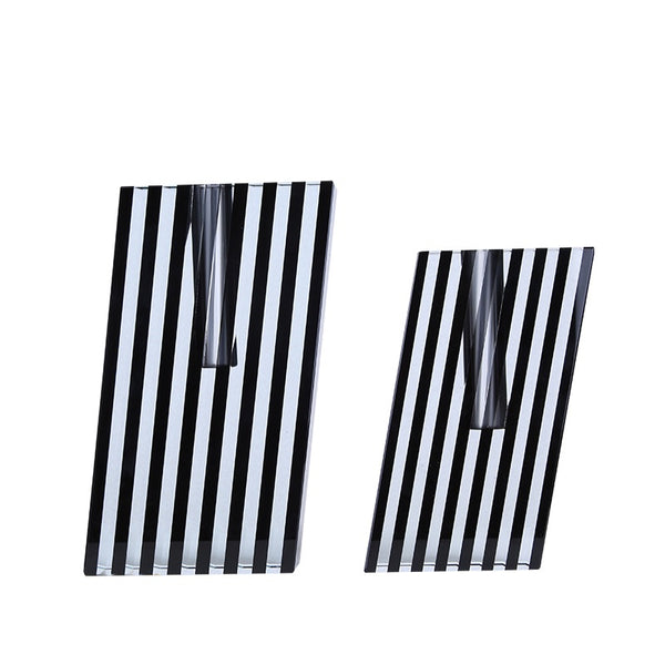 BLACK & CLEAR CRYSTAL TRAPEZOID BUD VASE 2PC