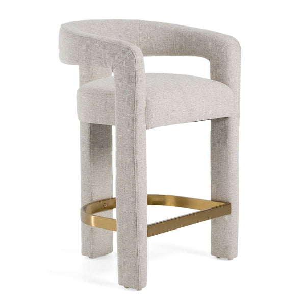 Modern Nova Beige Fabric + Brass Counter Chair