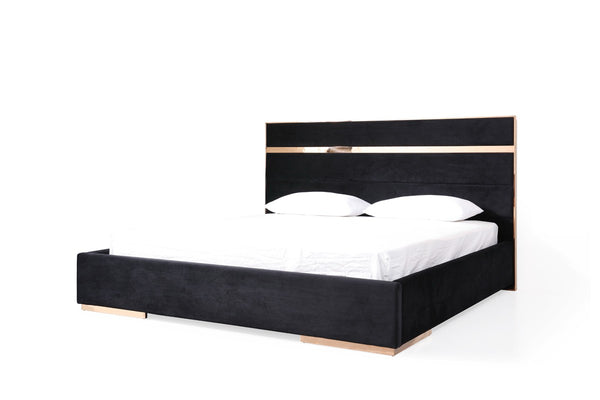 Zanotti Modern Black Velvet & Rosegold Bed