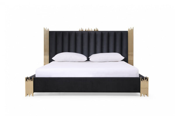 Entice Modern Black Velour & Gold Bed