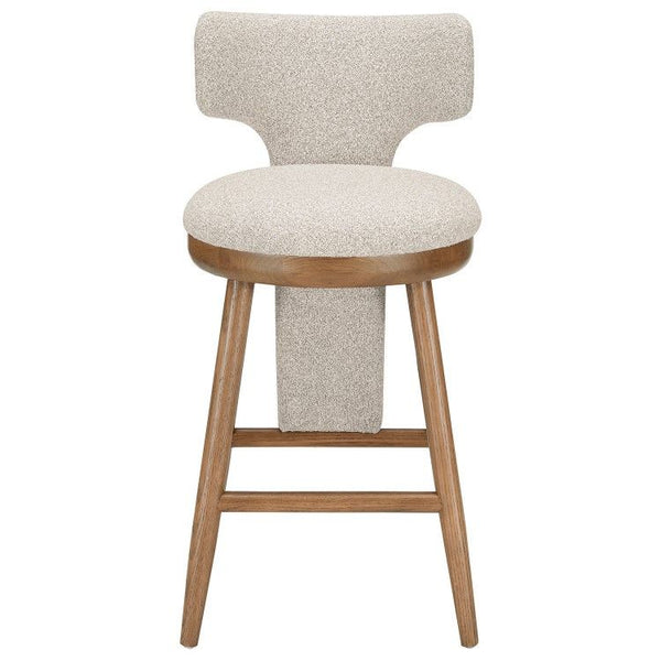 Ember Crest Beige Boucle and Solid Oak Counter Stool
