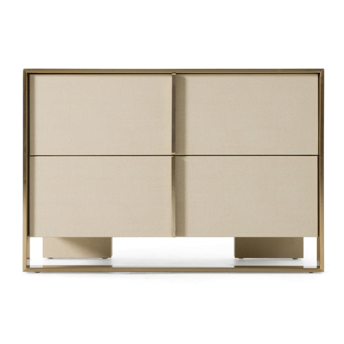 Valencia Modern Beige Shagreen & Brushed Brass Modern Bedside Nightstand