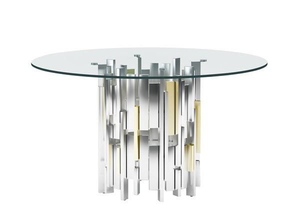 53" Bolvardi Round Glass with Steel & Gold Design Table