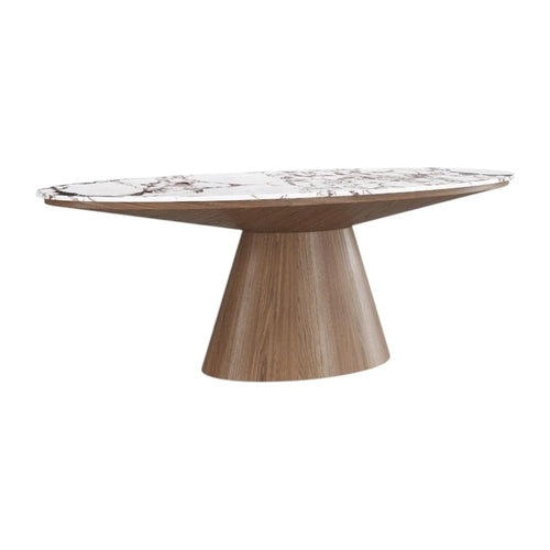 90.5" Orbital Oval Ceramic And Walnut Dining Table