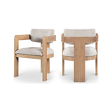 Capri Beige Linen Textured Fabric Upholstered Dining Chair – Natural Wood Frame (Set Of 2)