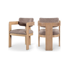 Capri Brown Linen Textured Fabric Upholstered Dining Chair – Natural Wood Frame (Set Of 2)