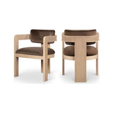 Capri Brown Velvet Upholstered Dining Chair – Natural Wood Frame (Set Of 2)