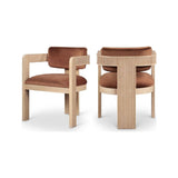 Capri Cognac Velvet Upholstered Dining Chair – Natural Wood Frame (Set Of 2)