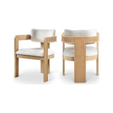 Capri Cream Linen Textured Fabric Upholstered Dining Chair – Natural Wood Frame (Set Of 2)