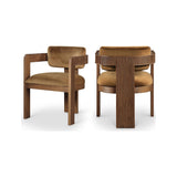 Capri Saddle Velvet Upholstered Dining Chair – Walnut Wood Frame (Set Of 2)