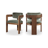 Capri Sage Green Velvet Upholstered Dining Chair – Walnut Wood Frame (Set Of 2)