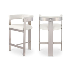 Donatello Leather Counter Stool Off White Silver - Set Of 2