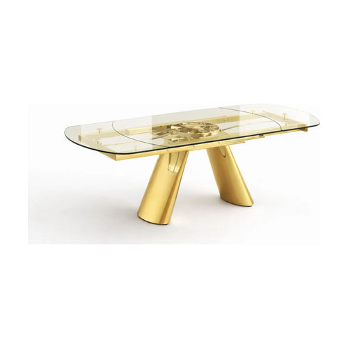 Helios Rectangular Glass Dining Table – Gold (55"–87")