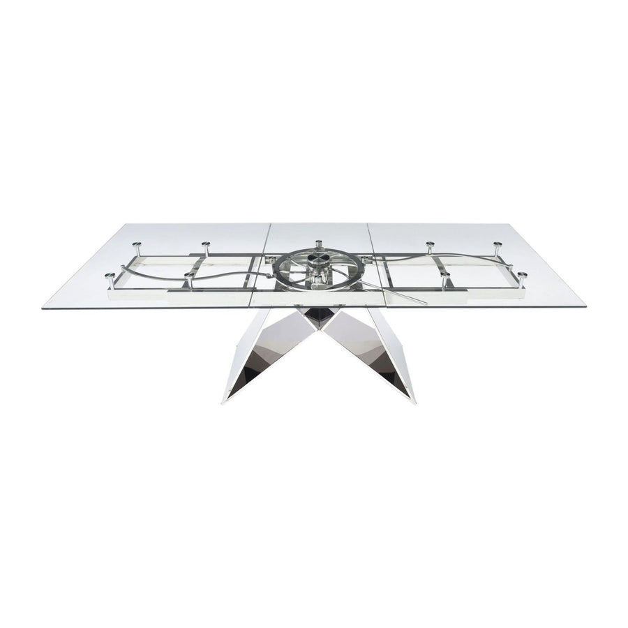 Spectra Polished Stainless Steel Glass Extension Dining Table