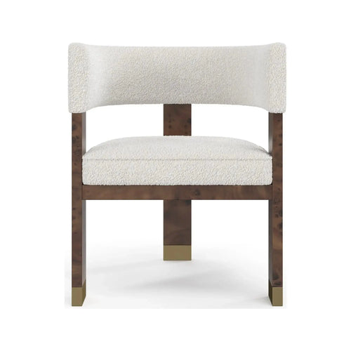 Verde Ivory Bouclé Fabric & Walnut Burl Dining Chair