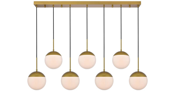 Solar 7 Lights Brass Pendant With Frosted White Glass