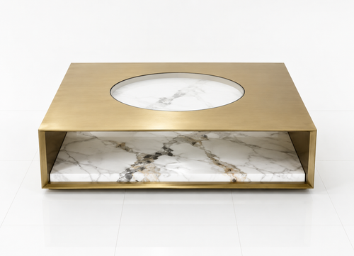 Empress Bloom Luxury Modern Coffee Table Brushed Gold and Marble