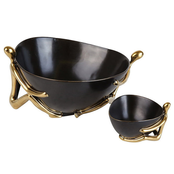 Black decorative ceramic bowl with gold accents SMALL