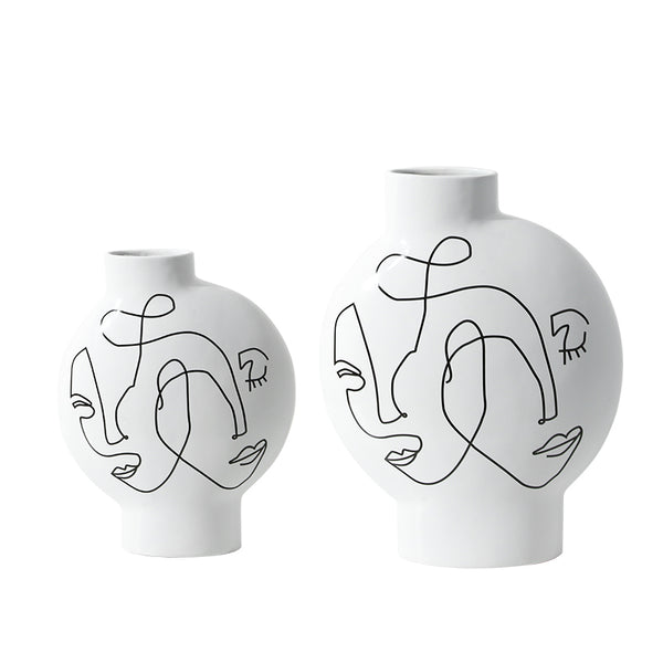 White Hand Painted Abstract Face Vase SMALL