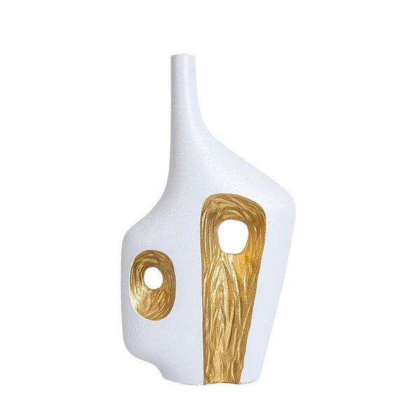 White & Gold Notch Vase Set