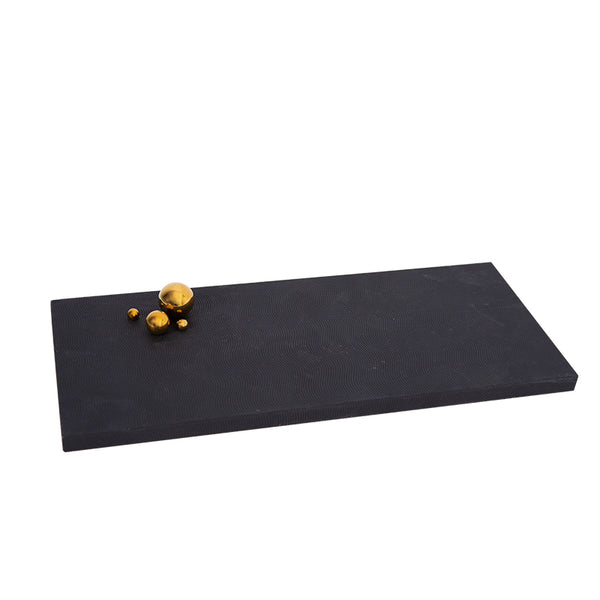BLACK RECTANGULAR LEATHER TRAY WITH STAINLESS STEEL