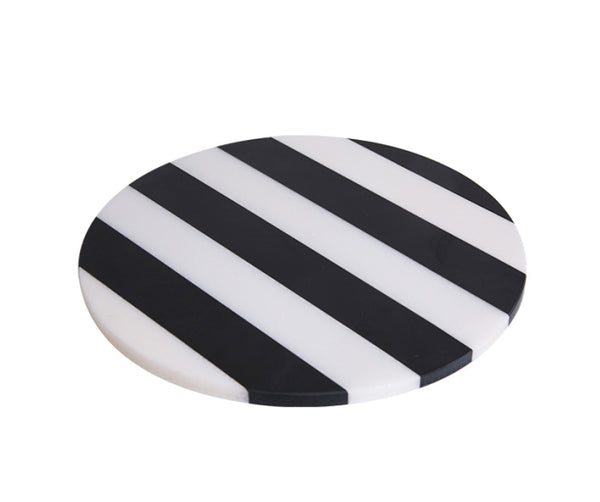BLACK & WHITE STRIPED MARBLE ROUND TRAY