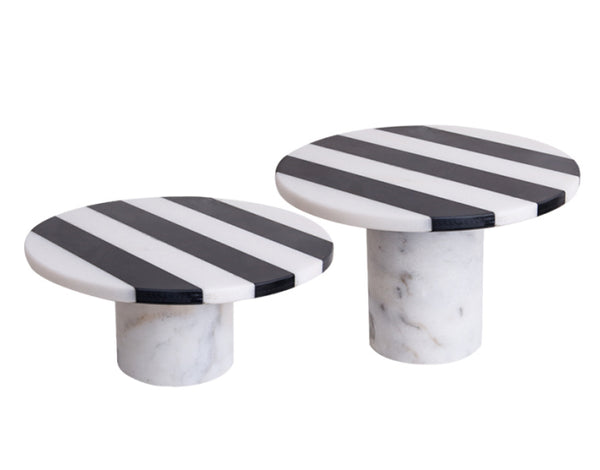 Black and White Striped marble Cake Stand Large