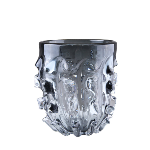 Hand Blown Glass short Grey Vase