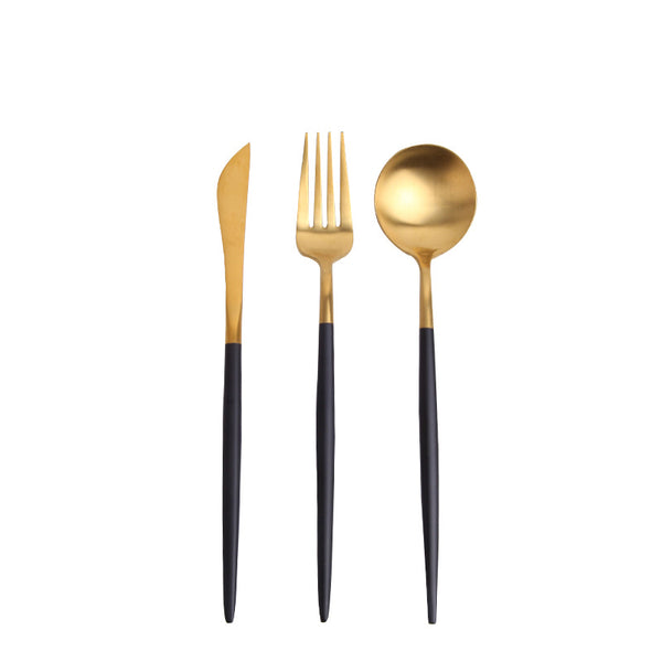 Lotte Luxury Matte GOLD Black Cutlery Set Spoon Fork Knife - 18 Piece