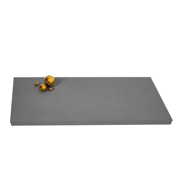 GREY RECTANGULAR LEATHER TRAY WITH STAINLESS STEEL