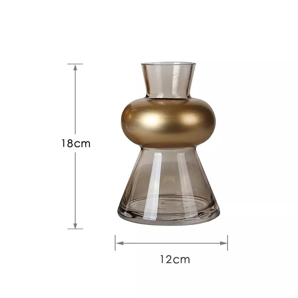 Set of 2 Luxurious Gold Taper Golden Glass Vases Decor