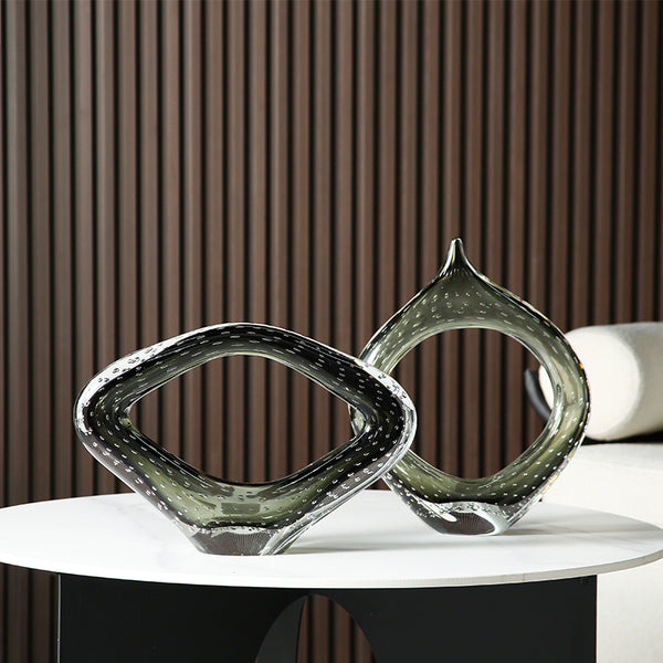 Contemporary Smoke Grey Abstract Glass Sculpture