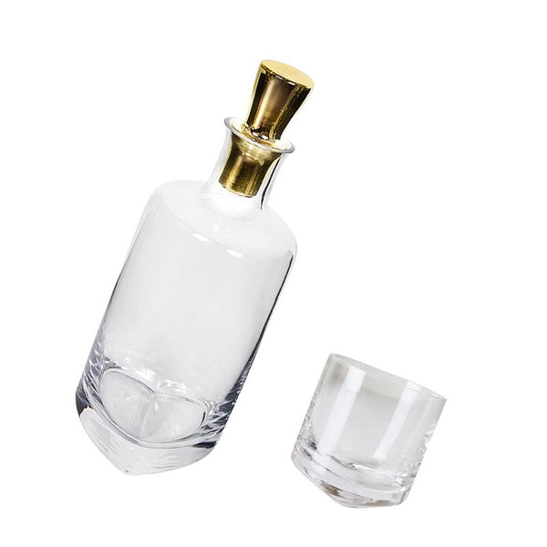 3Pc Luxury Crystal Glass Wine Slant Tilt Bottle & Cup