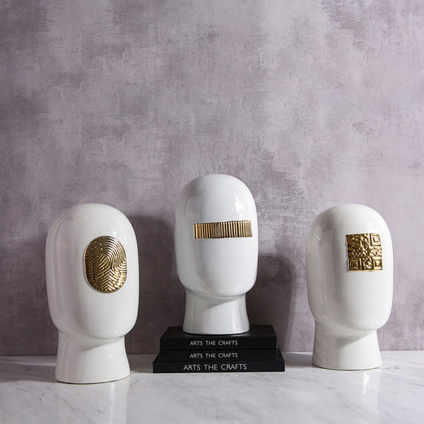 Code Faces White & Gold Ceramic Abstract Human Head Set