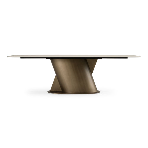 Weston Modern Faux Travertine Ceramic + Bronze Dining Table
