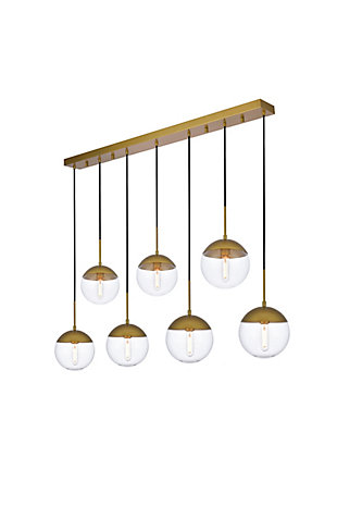 Solar 7 Lights Brass Pendant With Clear Glass