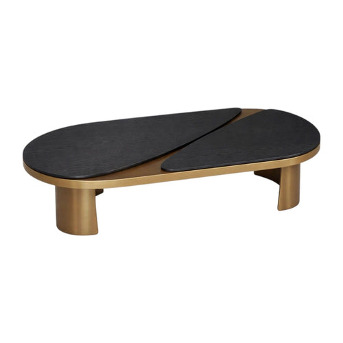 Obsidian Contemporary Coffee Table – Black Oak Veneer & Brass Base