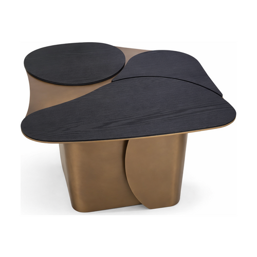 Obsidian End Table – Black Oak Veneer & Brass Base