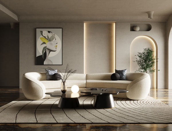 Ella Grey Curved Fabric Sectional Sofa