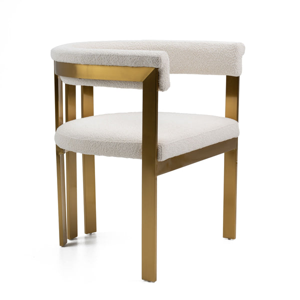 Finley Modern Beige Sherpa & Gold Dining Chair
