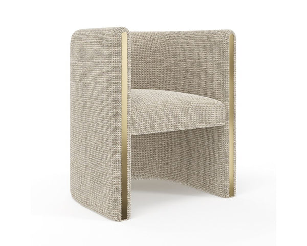 Aurelia Barrel Chair – Tan Woven Linen Fabric with Brass Handle