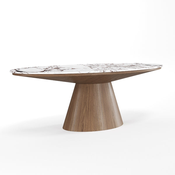 90.5" Orbital Oval Ceramic and Walnut Dining Table