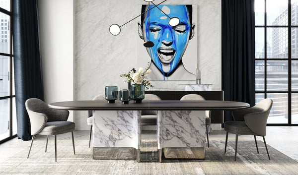 Broxburn - Modern Black Oak + Faux Marble Oval Dining Table