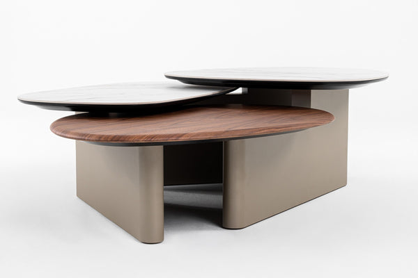 Stratos Modern Ceramic + Walnut Coffee Table
