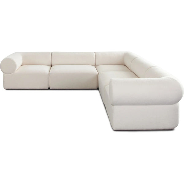 5Pc Corner Sectional in Ivory Sherpa Fabric