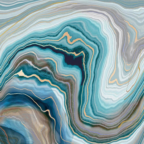 Aqua Floating Tempered Glass W/Foil Wall Art