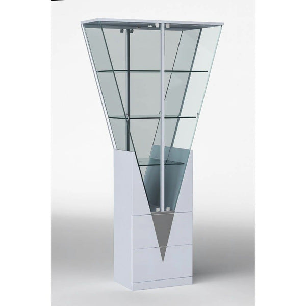 Zurich Triangular Curio w/Mirrored Interior, Silver