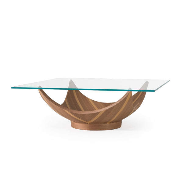 Orbit Contemporary Glass + Walnut Square Coffee Table