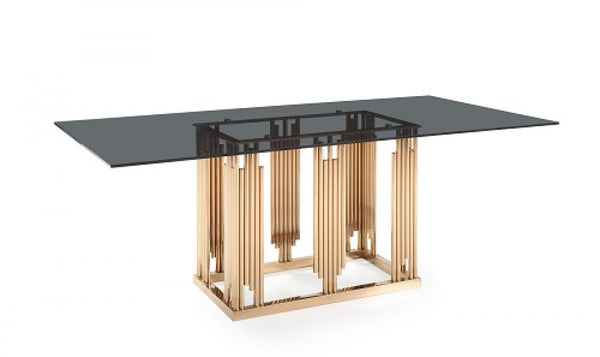 Token Modern Smoked Grey Glass & Rosegold Dining Table