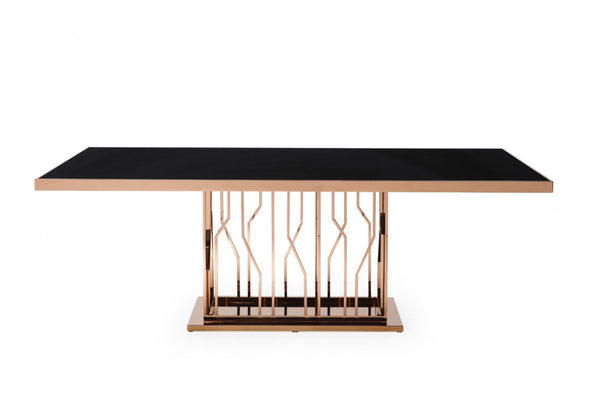 Divinity Modern Black Glass & Rosegold Dining Table